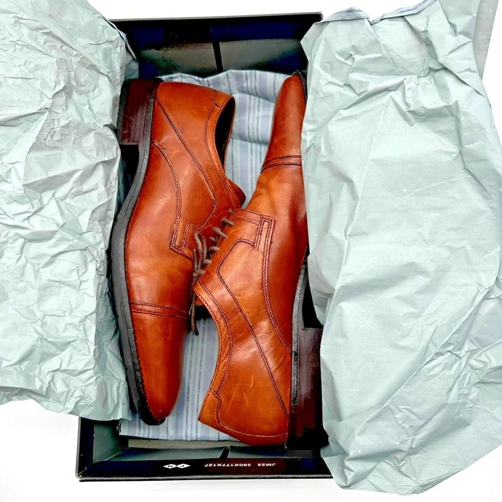 Johnston & Murphy Men's Brown Leather Larsey 2cap Oxford Dress Shoes 10M – & Box